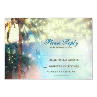 twinkle lights palms beach wedding RSVP card
