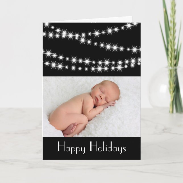 Twinkle Lights Photo Holiday Card black (Front)