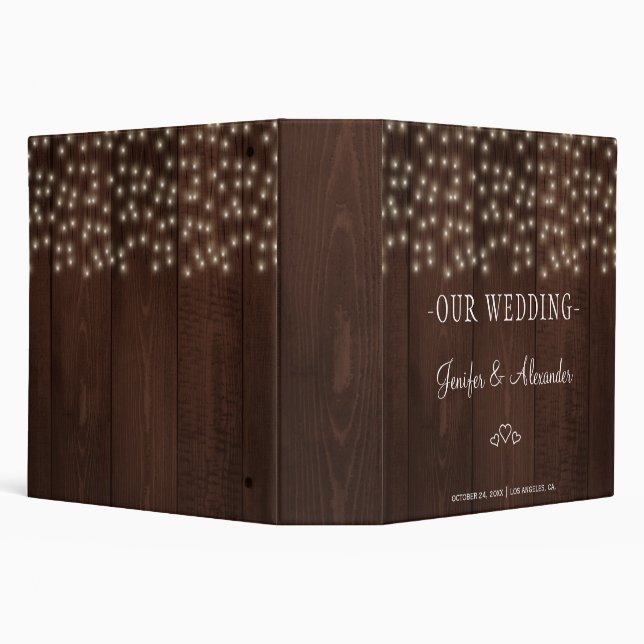 Twinkle lights rustic autumn barn wood wedding binder (Background)