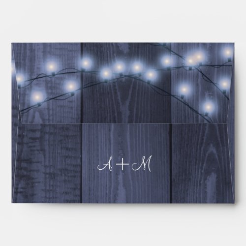 Twinkle lights rustic barn wood winter snowflakes envelope