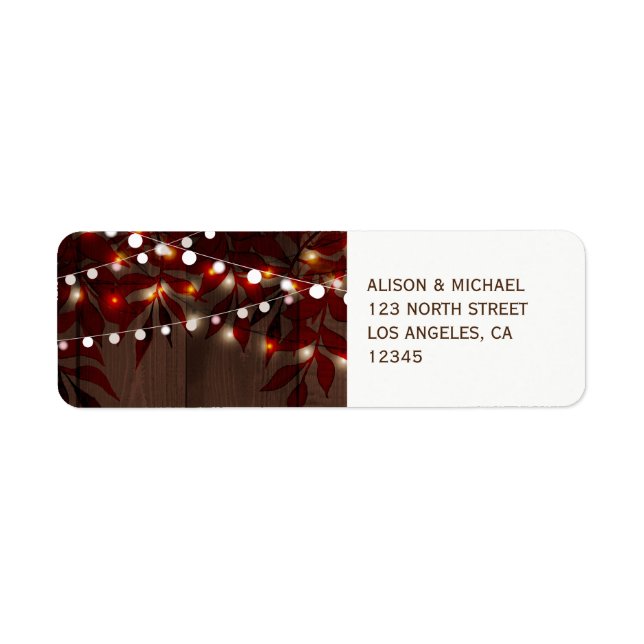 Twinkle lights rustic fall barn wood wedding rsvp label (Front)