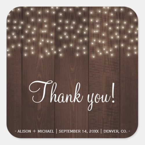 Twinkle lights rustic fall barn wood wedding square sticker