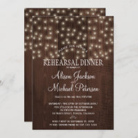 Twinkle lights rustic night rehearsal dinner invitation