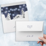 Twinkle lights rustic winter wonderland barn wood envelope<br><div class="desc">Editable text wedding envelope featuring rustic wonderland mountains landscape and strings of twinkle hanging lights on dark blue grey barn wood background. Insert your names initials and your address! Ideal for your winter rustic country | chic elegant themed wedding.</div>