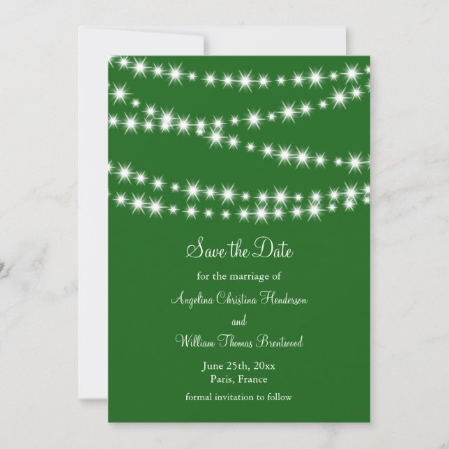 Twinkle Lights Save the Date (green) (Front)
