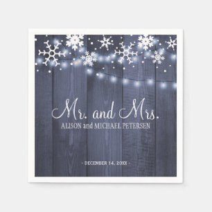 Twinkle lights snowflakes mr and mrs wedding paper napkins