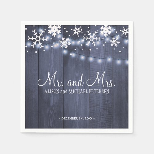Twinkle lights snowflakes mr and mrs wedding paper napkins
