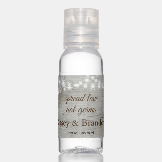 Twinkle Lights Spread Love on barn board Hand Sanitizer (Front)