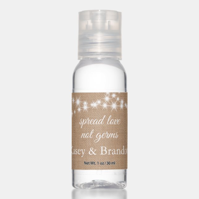 Twinkle Lights Spread Love on Burlap Hand Sanitizer (Front)