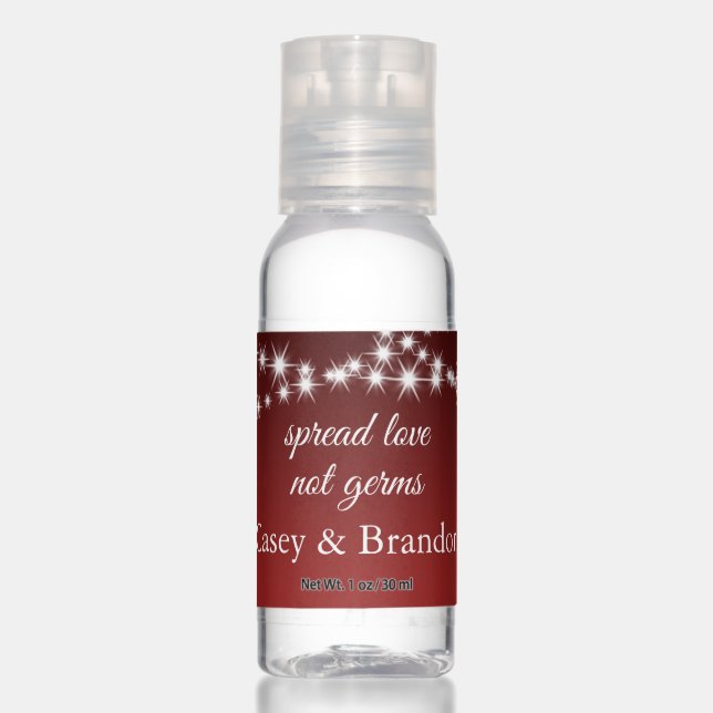 Twinkle Lights Spread Love on Dark Red Hand Sanitizer (Front)
