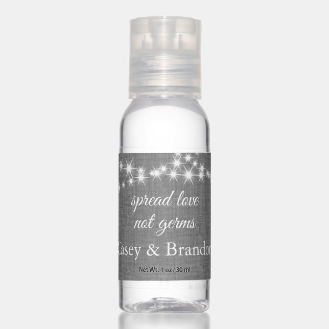 Twinkle Lights Spread Love on Gray Linen Hand Sanitizer (Front)