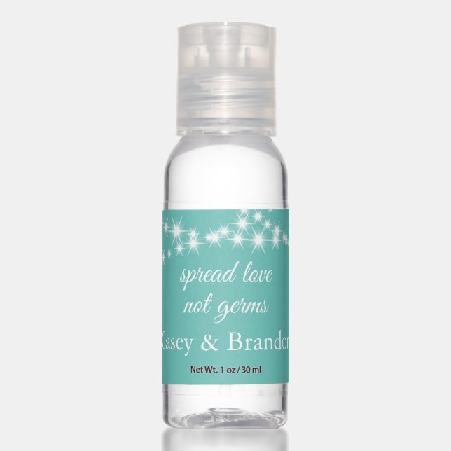 Twinkle Lights Spread Love on turquoise Hand Sanitizer (Front)