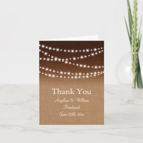 Twinkle Lights Thank You Card on Shaded Burlap