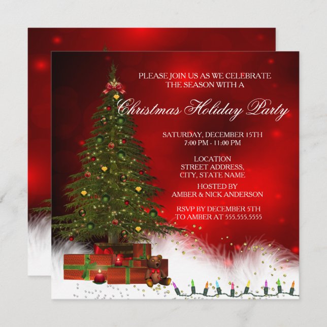 Twinkle Lights Tree Christmas Holiday Party Invitation (Front/Back)