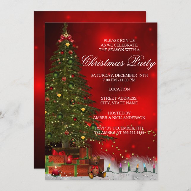 Twinkle Lights Tree Festive Christmas Party Invite (Front/Back)