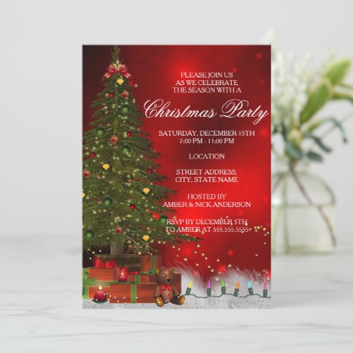 Twinkle Lights Tree Festive Christmas Party Invite | Zazzle