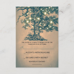 Twinkle Lights Tree Rustic Wedding RSVP card