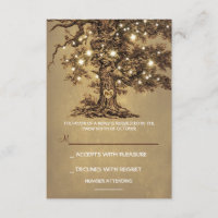 Twinkle Lights Tree Rustic Wedding RSVP card