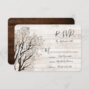 Twinkle Lights Tree Rustic Wood Wedding RSVP Invitation
