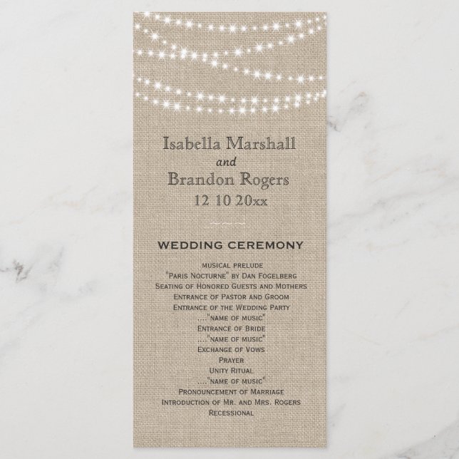 Twinkle Lights Typography Wedding Program (Front)