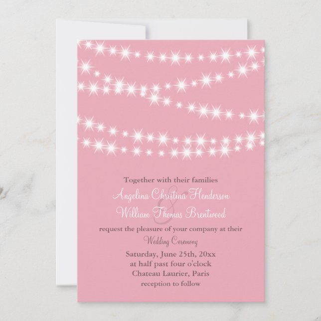 Twinkle Lights Wedding Invitation (pink) (Front)