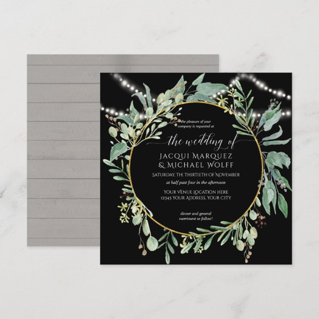 Twinkle Lights Winery Wood Eucalyptus Watercolor Invitation (Front/Back)