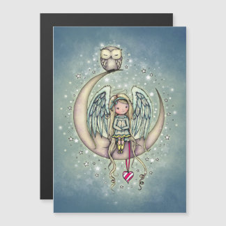 Twinkle Little Angel and Owl Illustrated Art Magnetic Invitation