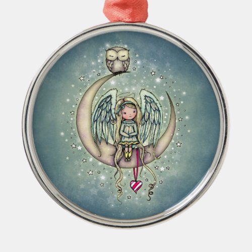 Twinkle Little Angel and Owl Illustrated Art Metal Ornament