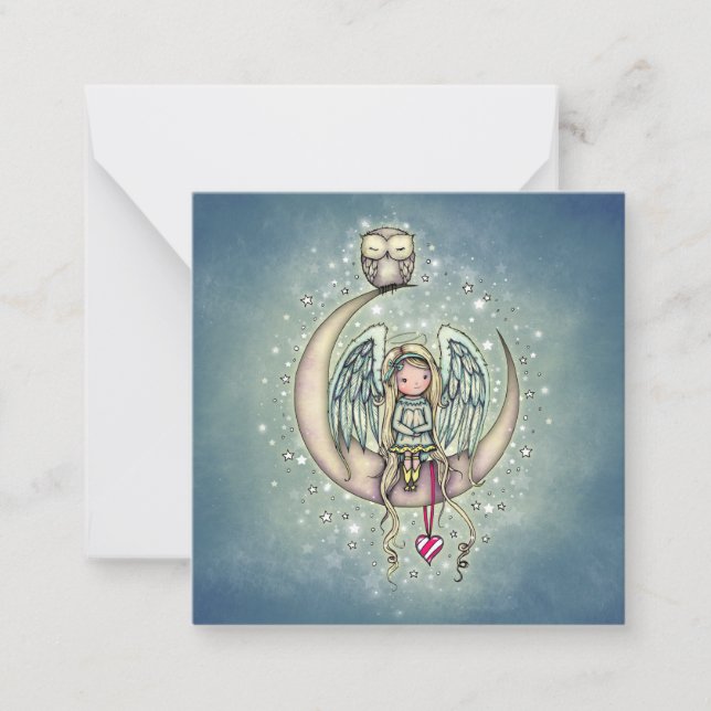 Twinkle Little Angel and Owl Illustrated Art Note Card (Front)