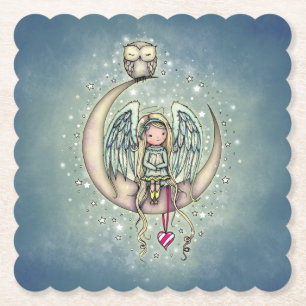 Twinkle Little Angel and Owl Illustrated Art Paper Coaster