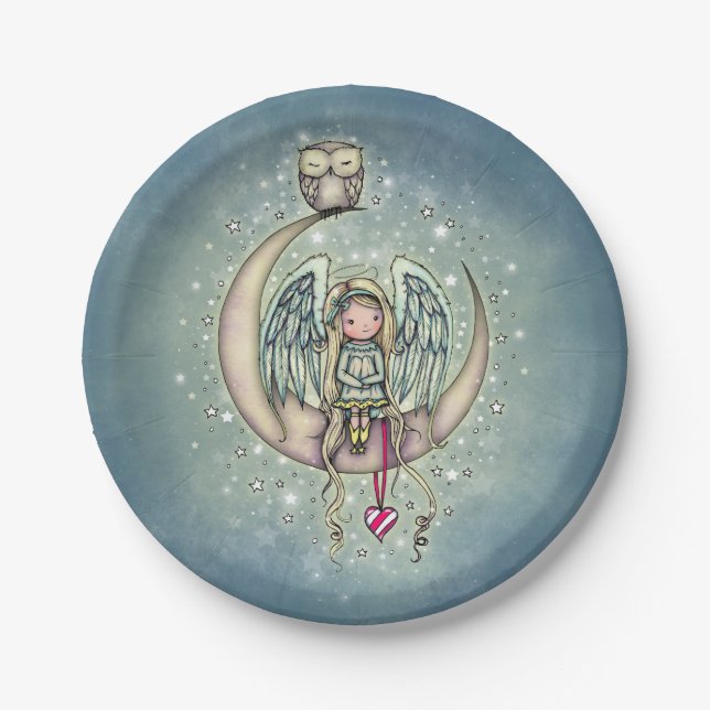 Twinkle Little Angel and Owl Illustrated Art Paper Plates (Front)