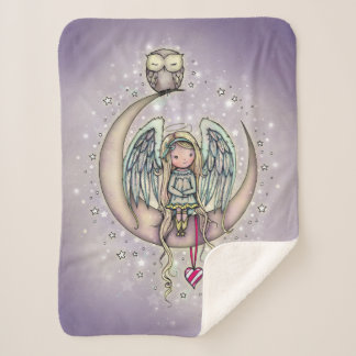 Twinkle Little Angel and Owl on Lavender Sherpa Blanket