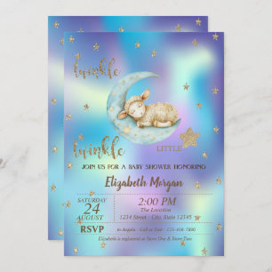 Twinkle Little Sheep Star Holographic Baby Shower Invitation