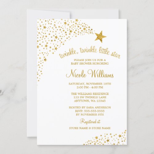 Twinkle Little Shooting Star Faux Gold Baby Shower Invitation