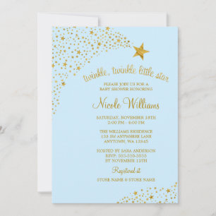 Twinkle Little Shooting Star Gold Blue Baby Shower Invitation