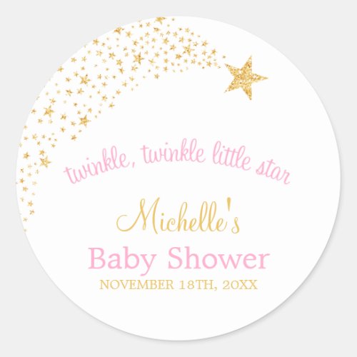 Twinkle Little Shooting Star Gold Pink Baby Shower Classic Round Sticker