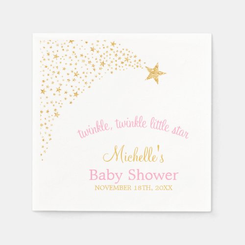 Twinkle Little Shooting Star Gold Pink Baby Shower Napkins