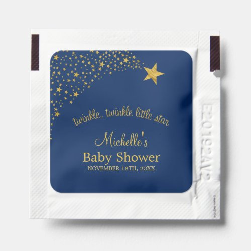 Twinkle Little Shooting Star Navy Gold Baby Shower Hand Sanitizer Packet