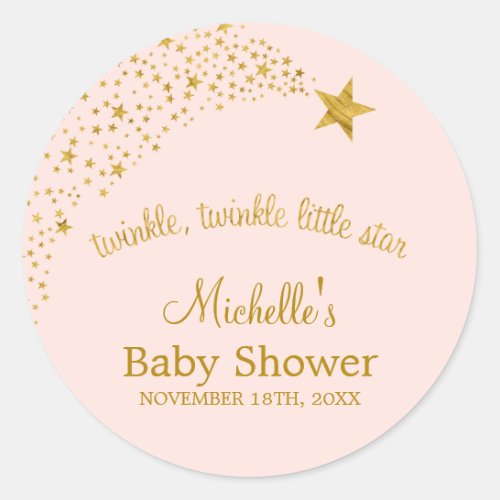 Twinkle Little Shooting Star Pink Gold Baby Shower Classic Round Sticker