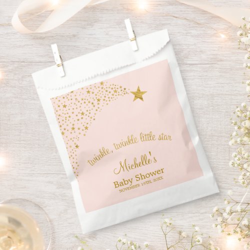 Twinkle Little Shooting Star Pink Gold Baby Shower Favor Bag