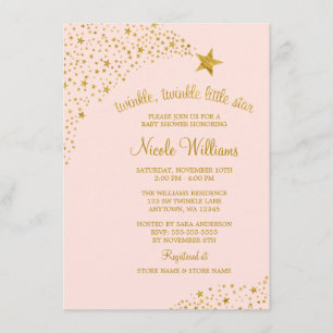 Twinkle Little Shooting Star Pink Gold Baby Shower Invitation