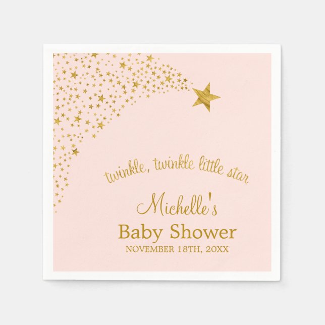 Twinkle Little Shooting Star Pink Gold Baby Shower Napkins (Front)