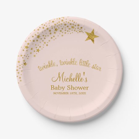 Twinkle Little Shooting Star Pink Gold Baby Shower Paper Plates