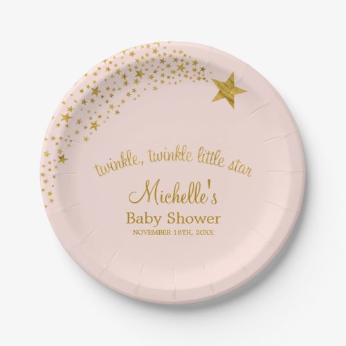 Twinkle Little Shooting Star Pink Gold Baby Shower Paper Plates