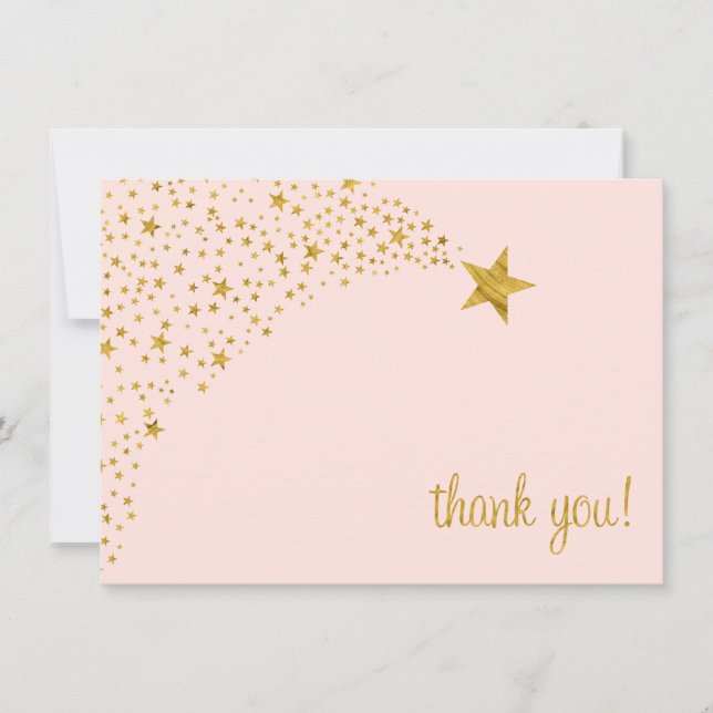 Twinkle Little Shooting Star Pink Gold Thank You Card (Front)