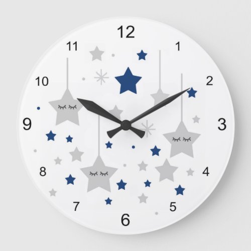 Twinkle Little Sleepy Eyes Navy Blue Stars Baby Large Clock