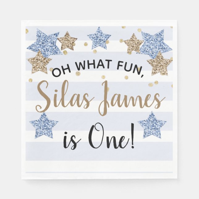 Twinkle Little Star 1st Birthday Blue Gold Napkins (Front)