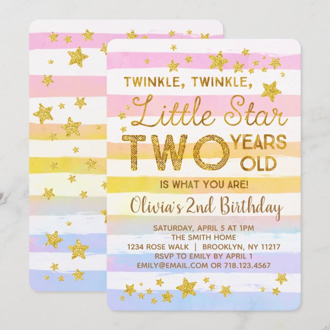 Twinkle Little Star 2nd Birthday Invitation (Front/Back)