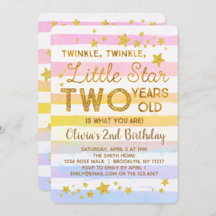Twinkle Little Star 2nd Birthday Invitation