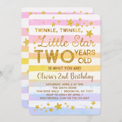 Twinkle Little Star 2nd Birthday Invitation